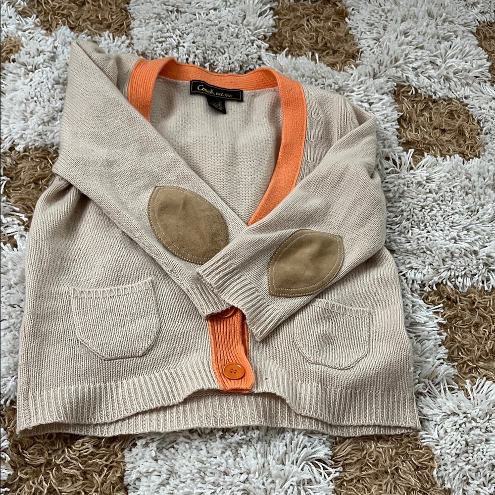 Coach Biege Cardigan with Pockets, Elbow Pads and Orange Trim